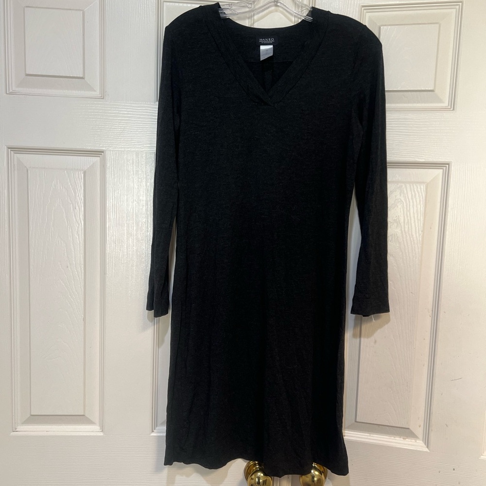 Hanro Of Switzerland Gray V-Neck Midi Nightgown Dress Loungewear size XS